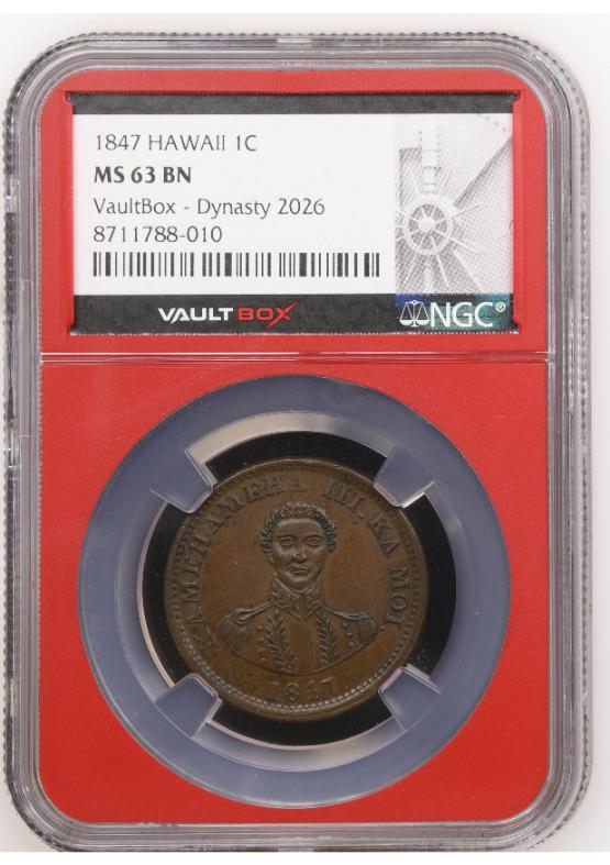 1847 HAWAII 1C NGC MS63BN FRONT