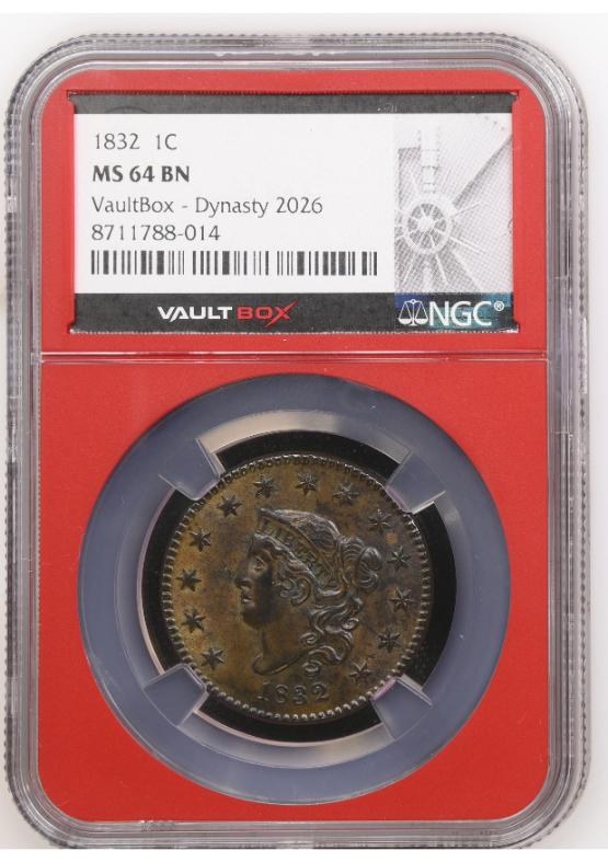 1832 1C NGC MS64BN FRONT