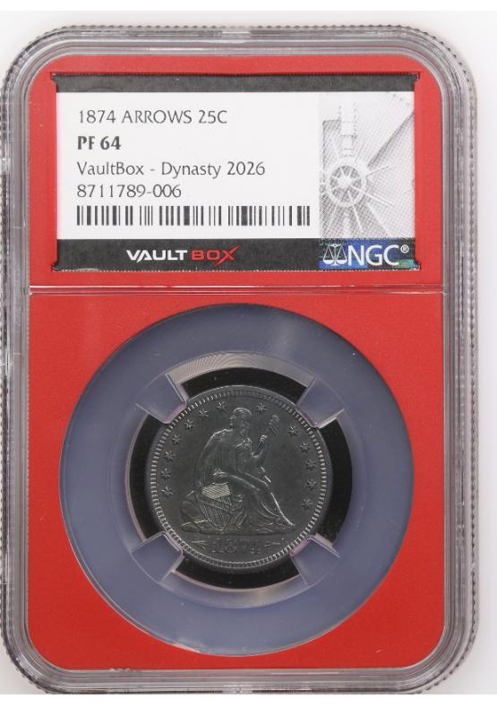 1874 ARROWS 25C NGC PF64 FRONT