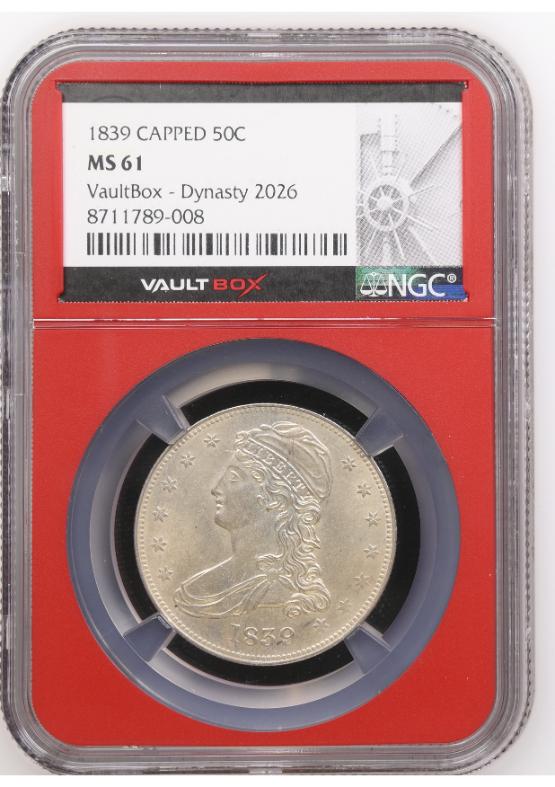 1839 CAPPED 50C NGC MS61 FRONT