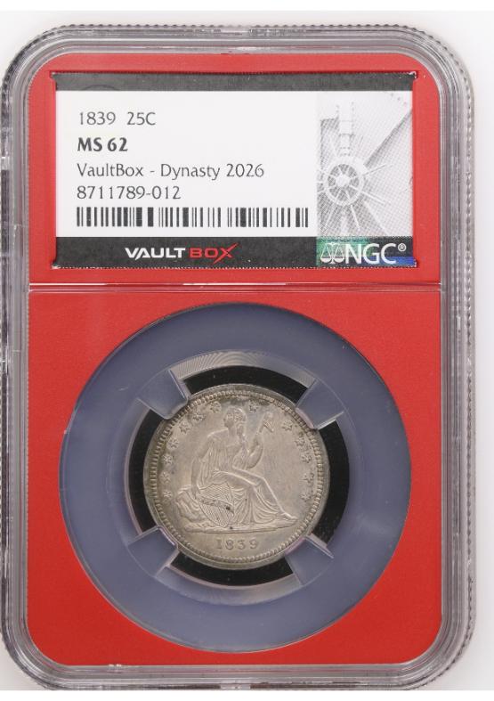 1839 25C NGC MS62 FRONT