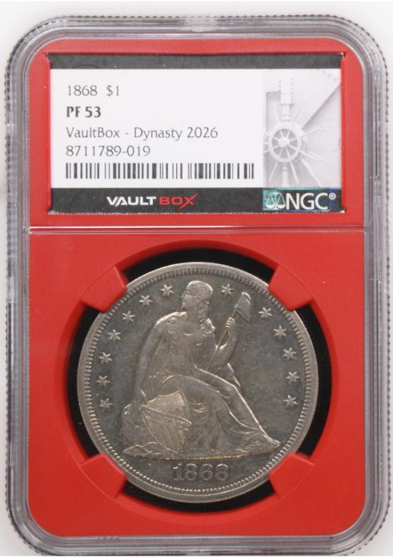 1868 $1 NGC PF53 FRONT