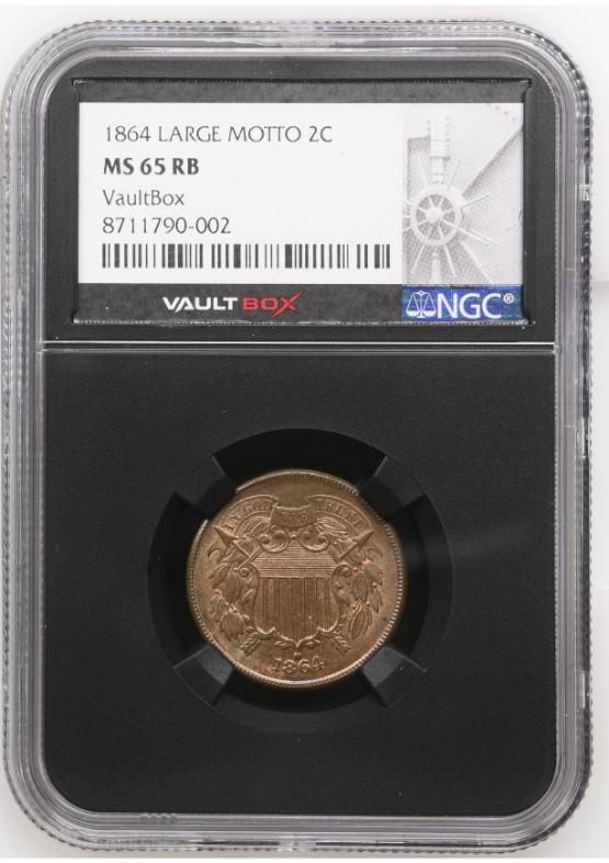 1864 LARGE MOTTO 2C NGC MS65RB FRONT
