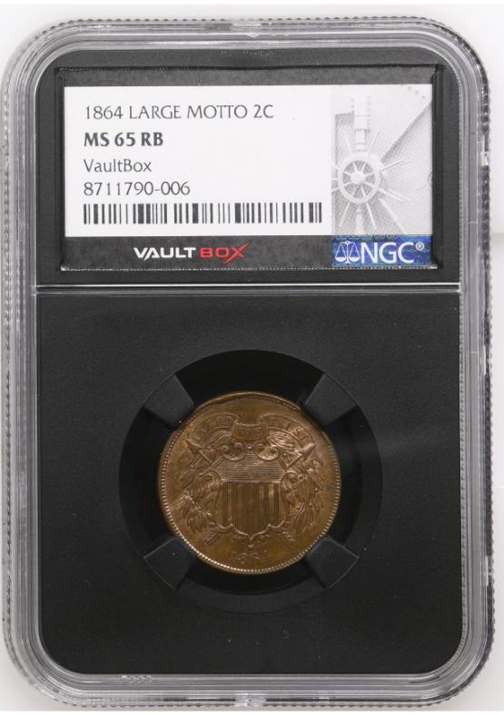 1864 LARGE MOTTO 2C NGC MS65RB FRONT