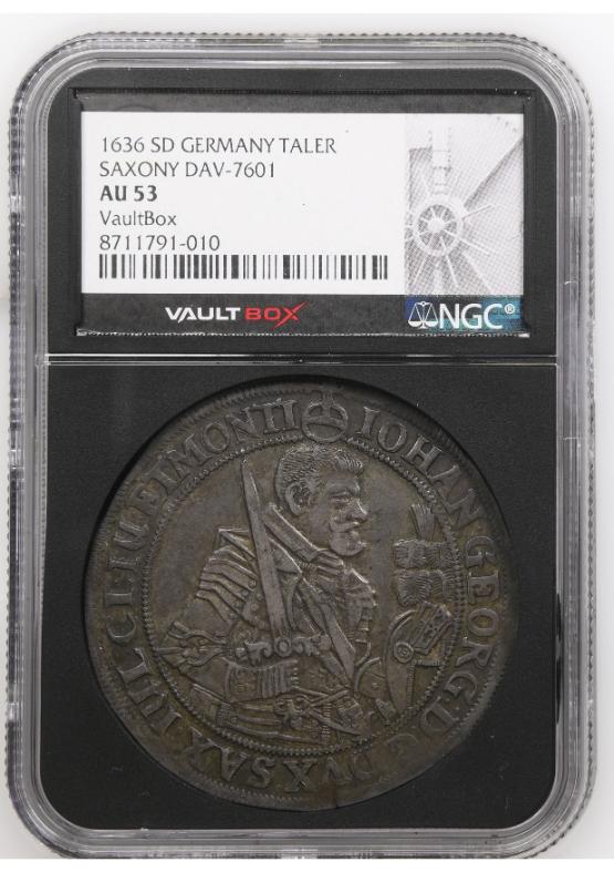 1636 SD GERMANY TALER SAXONY DAV-7601 NGC AU53 FRONT