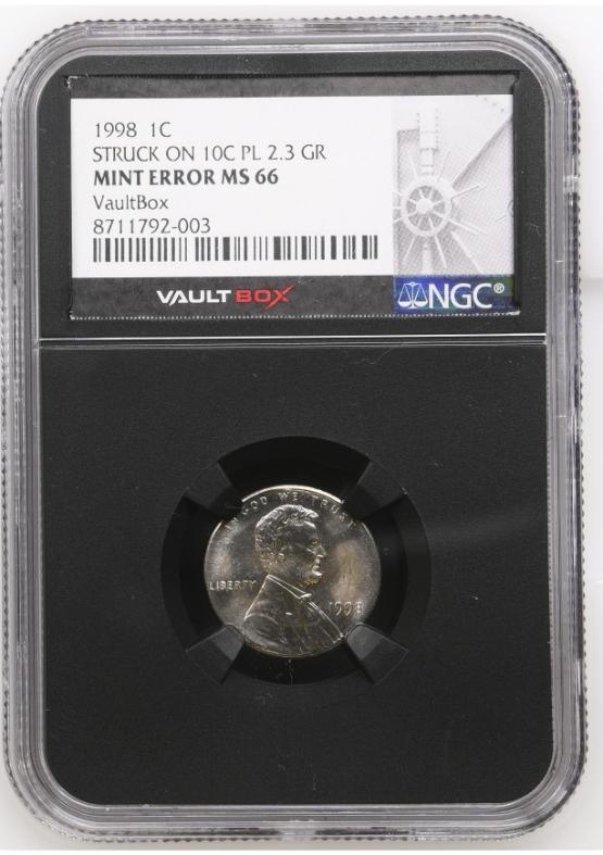 1998 1C STRUCK ON 10C PL 2.3 GR NGC MINTERRORMS66 FRONT