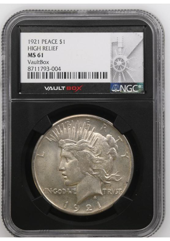 1921 PEACE $1 HIGH RELIEF NGC MS61 FRONT