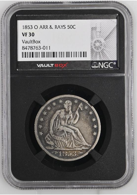 1853-O ARR & RAYS 50C NGC VF30 FRONT