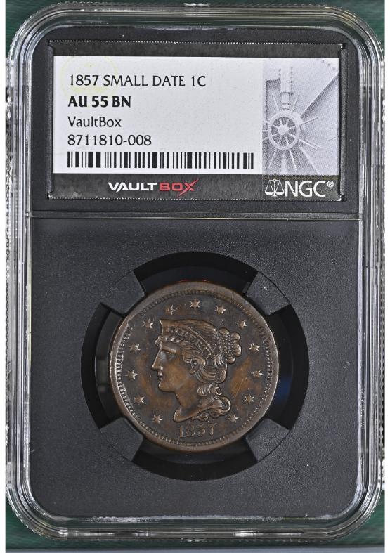 1857 SMALL DATE 1C NGC AU55BN FRONT