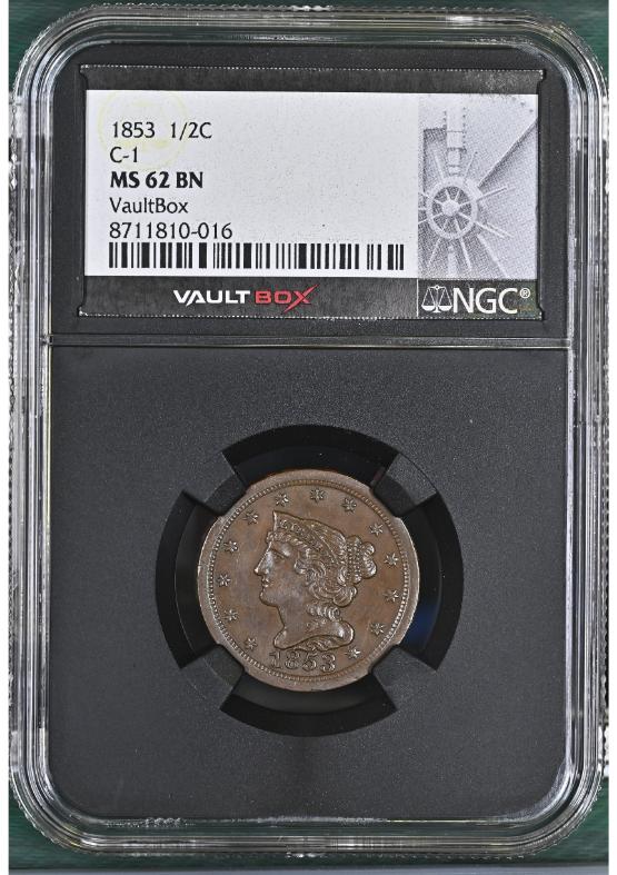 1853 1/2C C-1 NGC MS62BN FRONT
