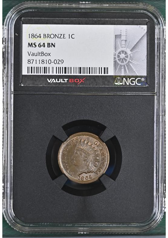 1864 BRONZE 1C NGC MS64BN FRONT