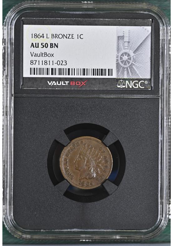 1864 L BRONZE 1C NGC AU50BN FRONT