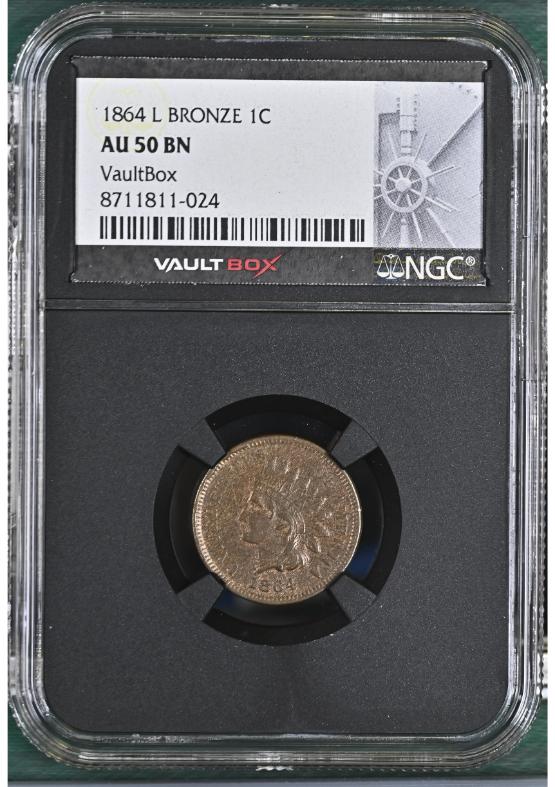 1864 L BRONZE 1C NGC AU50BN FRONT