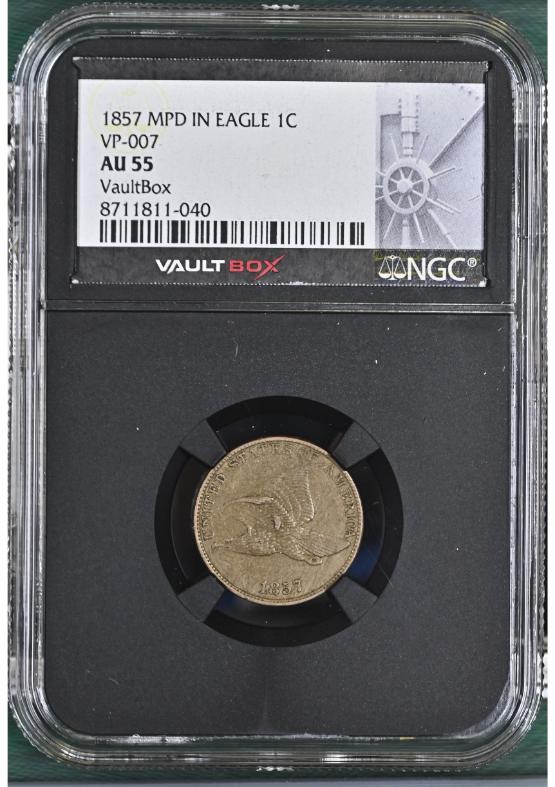 1857 MPD IN EAGLE 1C VP-007 NGC AU55 FRONT