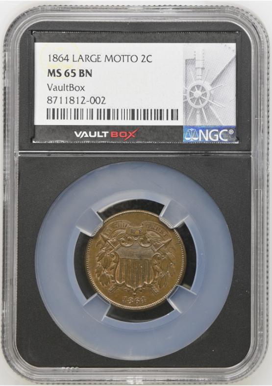 1864 LARGE MOTTO 2C NGC MS65BN FRONT