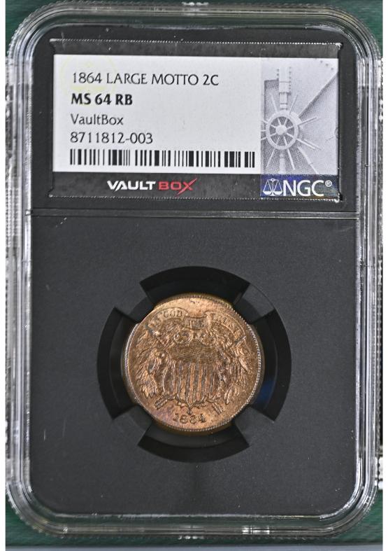 1864 LARGE MOTTO 2C NGC MS64RB FRONT