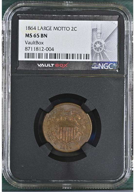 1864 LARGE MOTTO 2C NGC MS65BN FRONT
