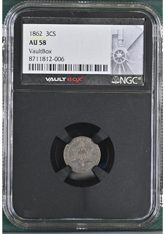 1862 3CS NGC AU58 FRONT