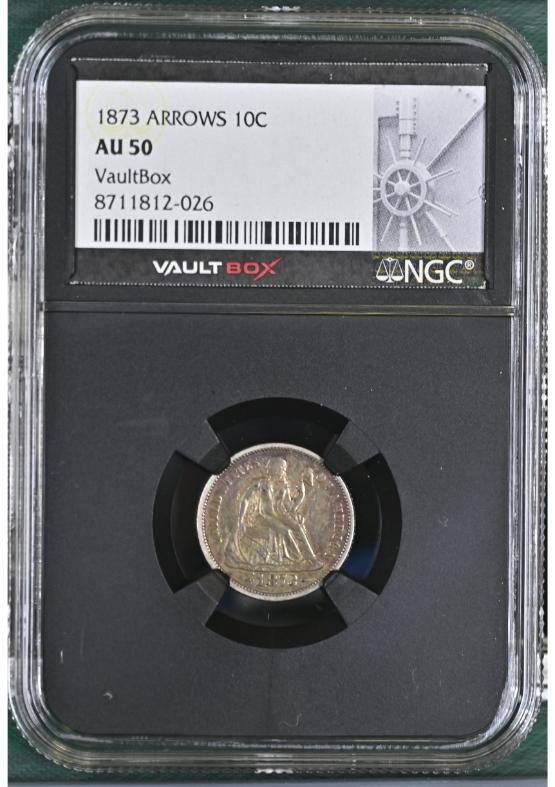 1873 ARROWS 10C NGC AU50 FRONT