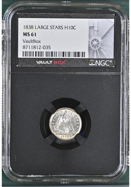 1838 LARGE STARS H10C NGC MS61 FRONT