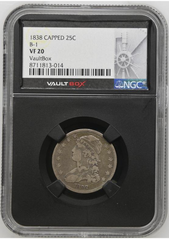 1838 CAPPED 25C B-1 NGC VF20 FRONT