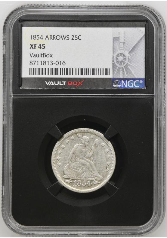 1854 ARROWS 25C NGC XF45 FRONT