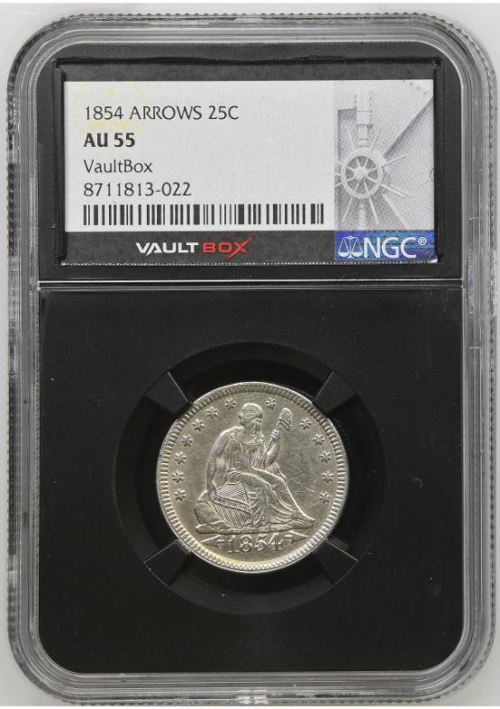 1854 ARROWS 25C NGC AU55 FRONT