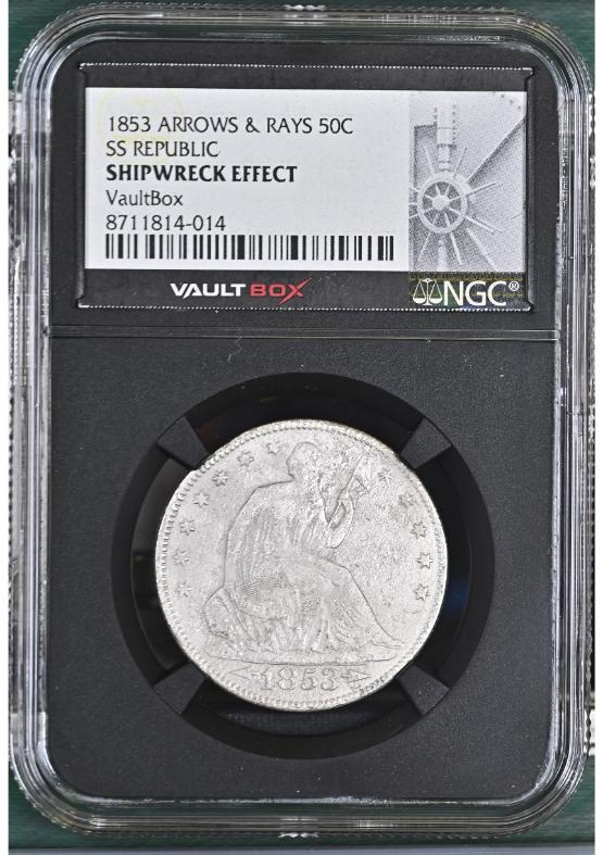 1853 ARROWS & RAYS 50C SS REPUBLIC NGC SHIPWRECKEFFECT FRONT