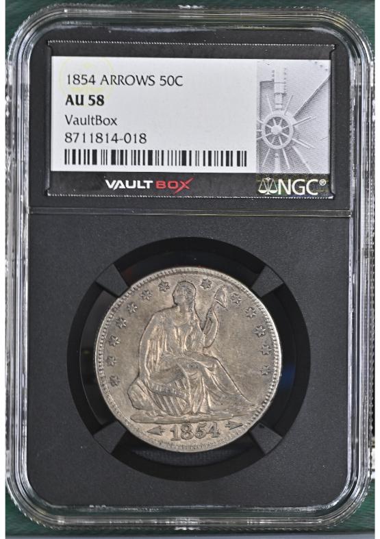 1854 ARROWS 50C NGC AU58 FRONT