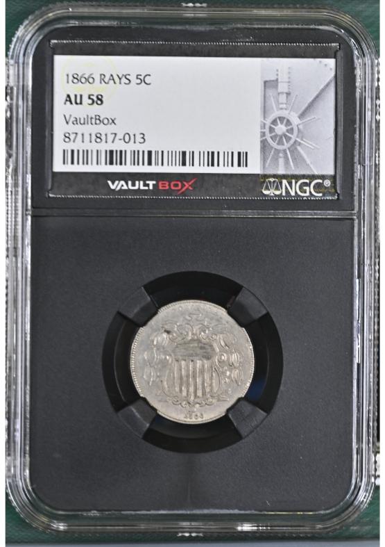 1866 RAYS 5C NGC AU58 FRONT