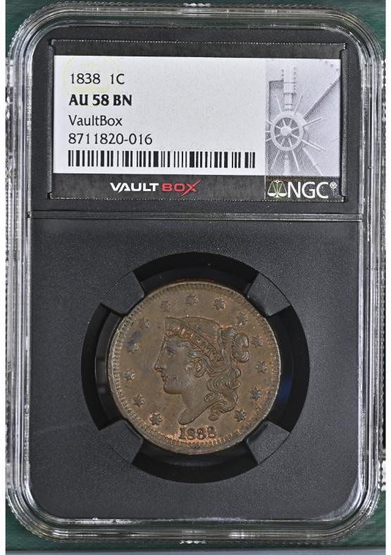 1838 1C NGC AU58BN FRONT