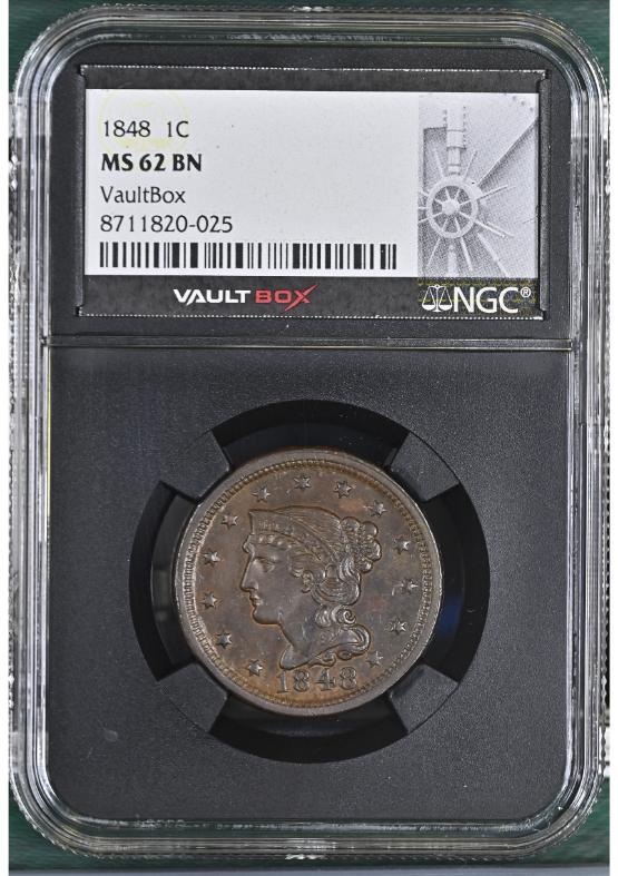 1848 1C NGC MS62BN FRONT