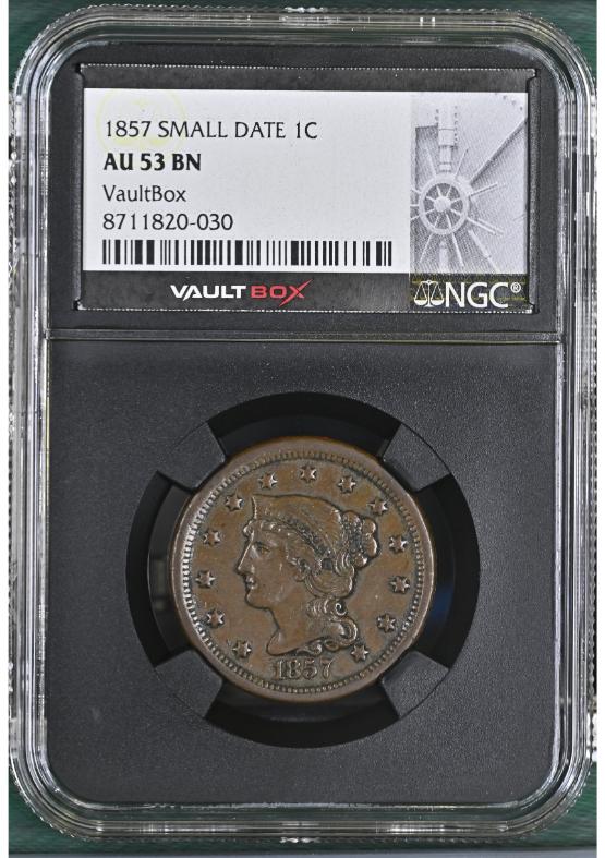 1857 SMALL DATE 1C NGC AU53BN FRONT