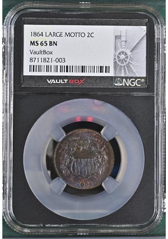 1864 LARGE MOTTO 2C NGC MS65BN FRONT