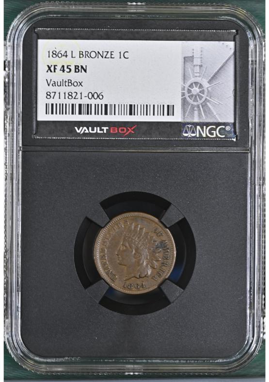 1864 L BRONZE 1C NGC XF45BN FRONT
