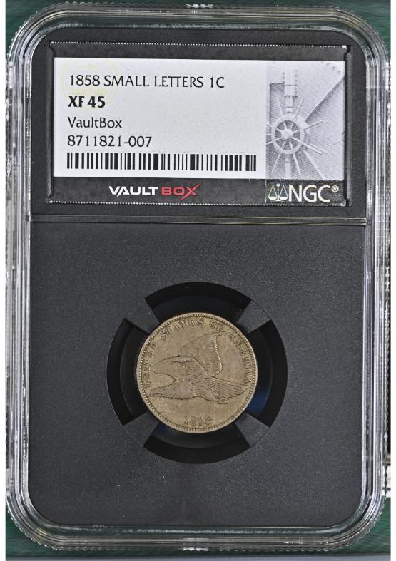 1858 SMALL LETTERS 1C NGC XF45 FRONT