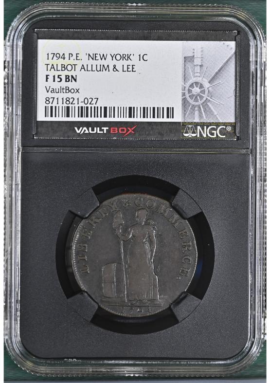 1794 P.E. 'NEW YORK' 1C TALBOT ALLUM & LEE NGC F15BN FRONT