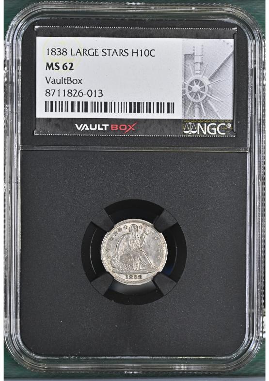 1838 LARGE STARS H10C NGC MS62 FRONT
