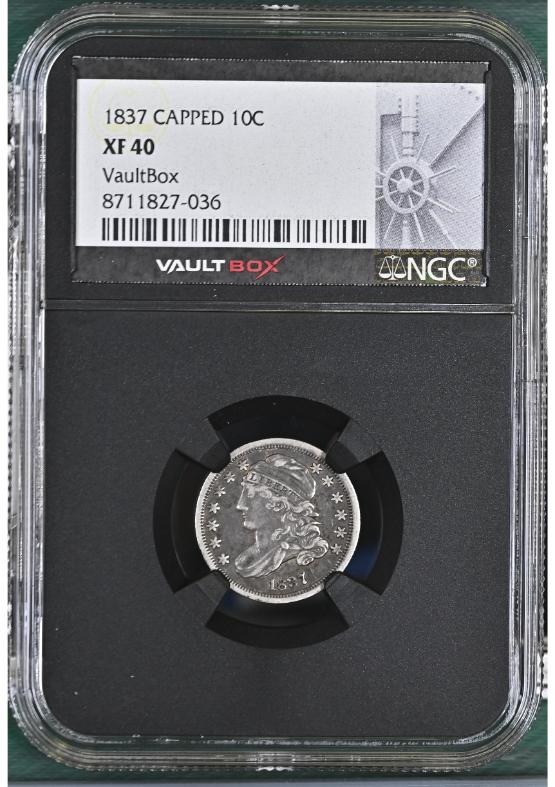 1837 CAPPED 10C NGC XF40 FRONT