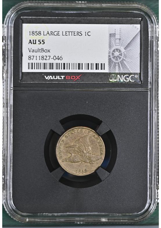 1858 LARGE LETTERS 1C NGC AU55 FRONT