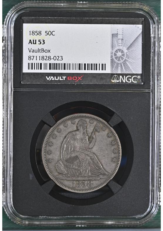 1858 50C NGC AU53 FRONT