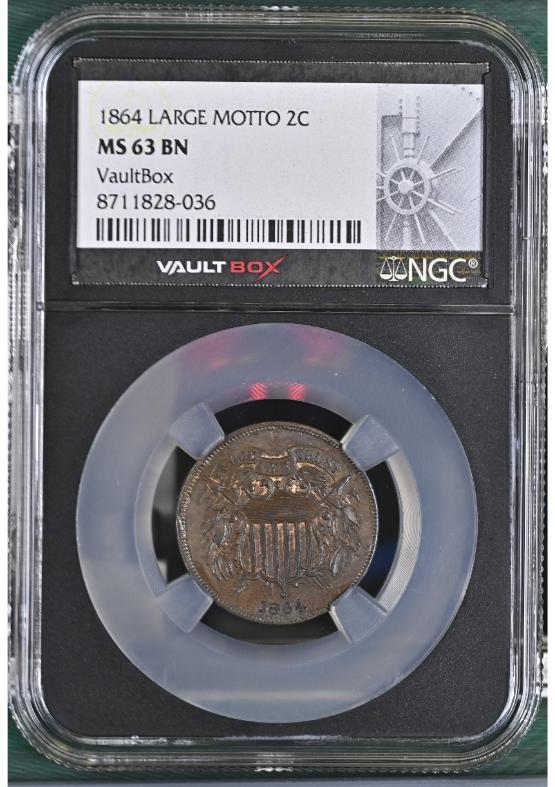 1864 LARGE MOTTO 2C NGC MS63BN FRONT