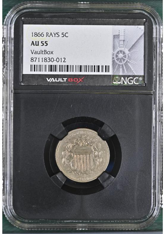 1866 RAYS 5C NGC AU55 FRONT