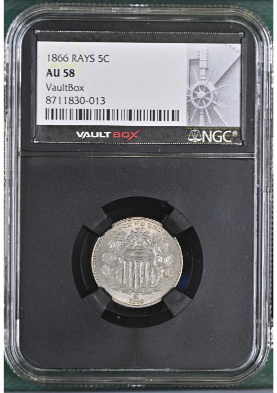 1866 RAYS 5C NGC AU58 FRONT