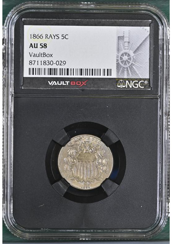 1866 RAYS 5C NGC AU58 FRONT