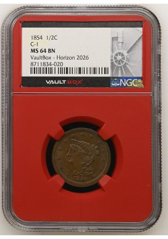 1854 1/2C C-1 NGC MS64BN FRONT