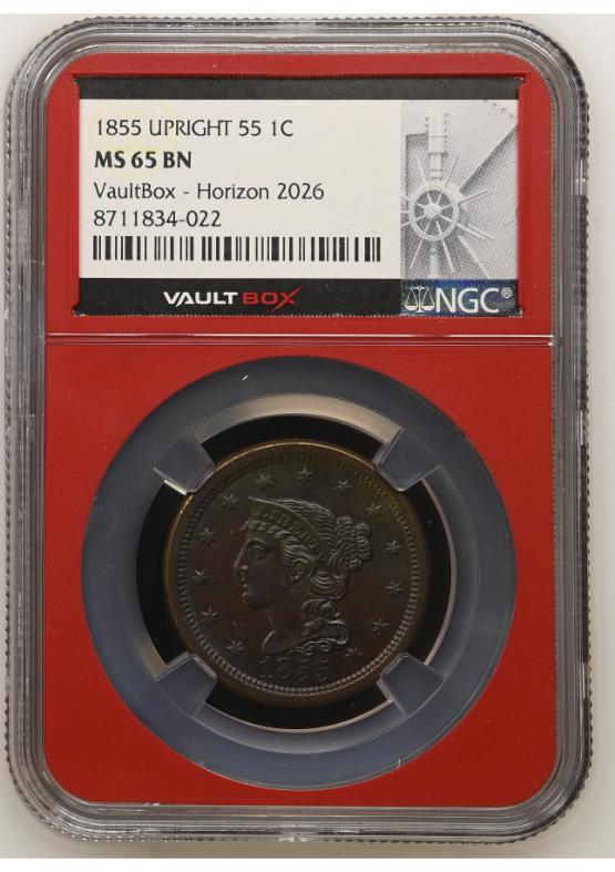 1855 UPRIGHT 55 1C NGC MS65BN FRONT