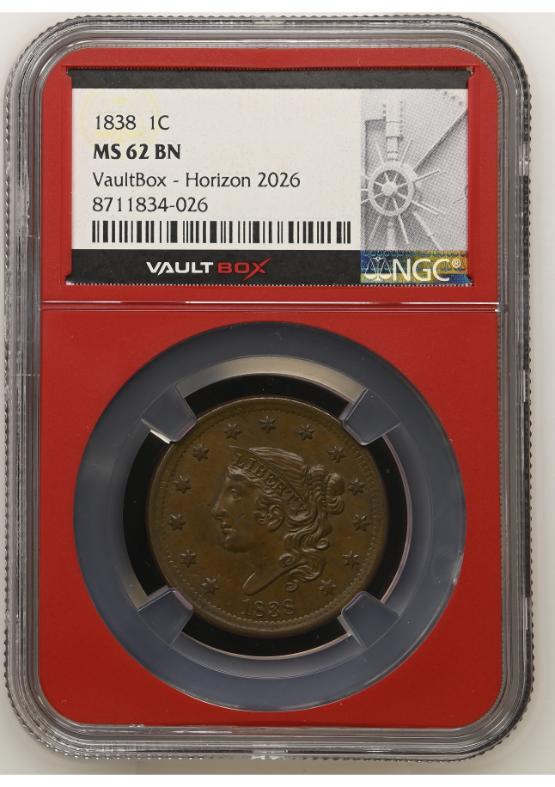 1838 1C NGC MS62BN FRONT