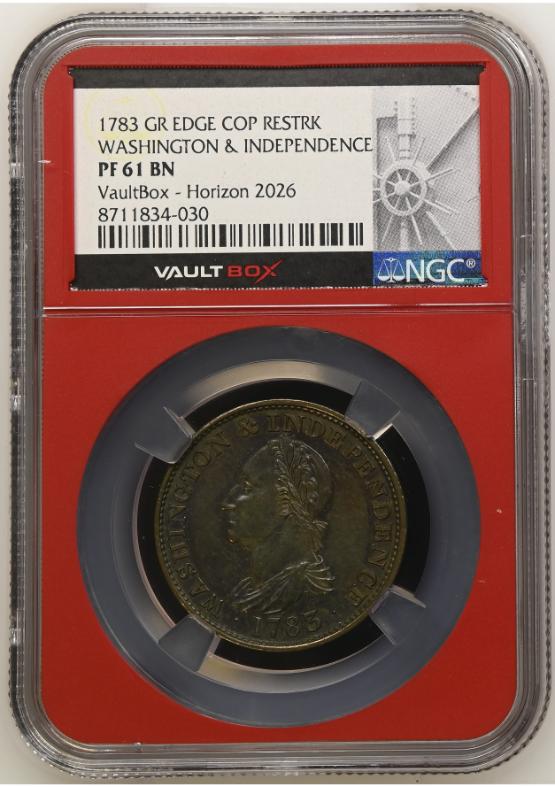 1783 GR EDGE COP RESTRK WASHINGTON & INDEPENDENCE NGC PF61BN FRONT