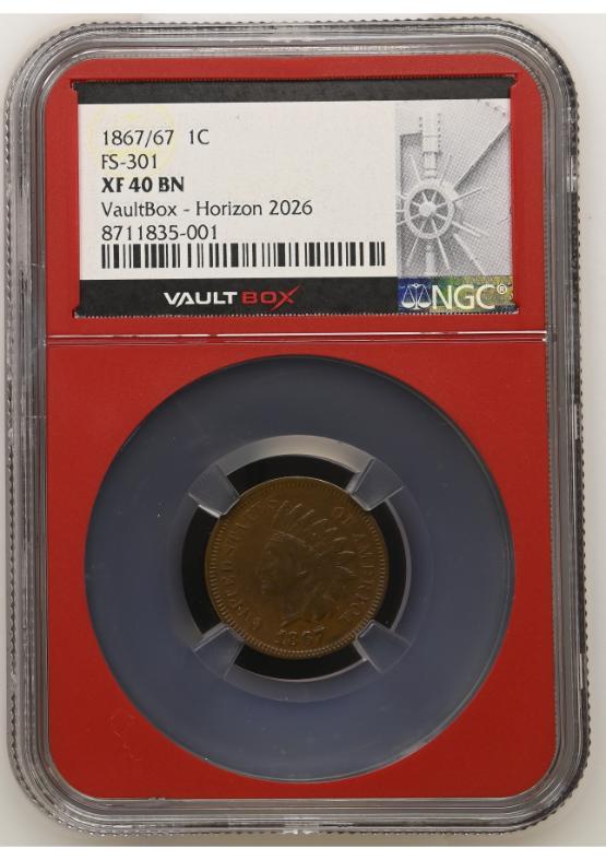 1867/67 1C FS-301 NGC XF40BN FRONT